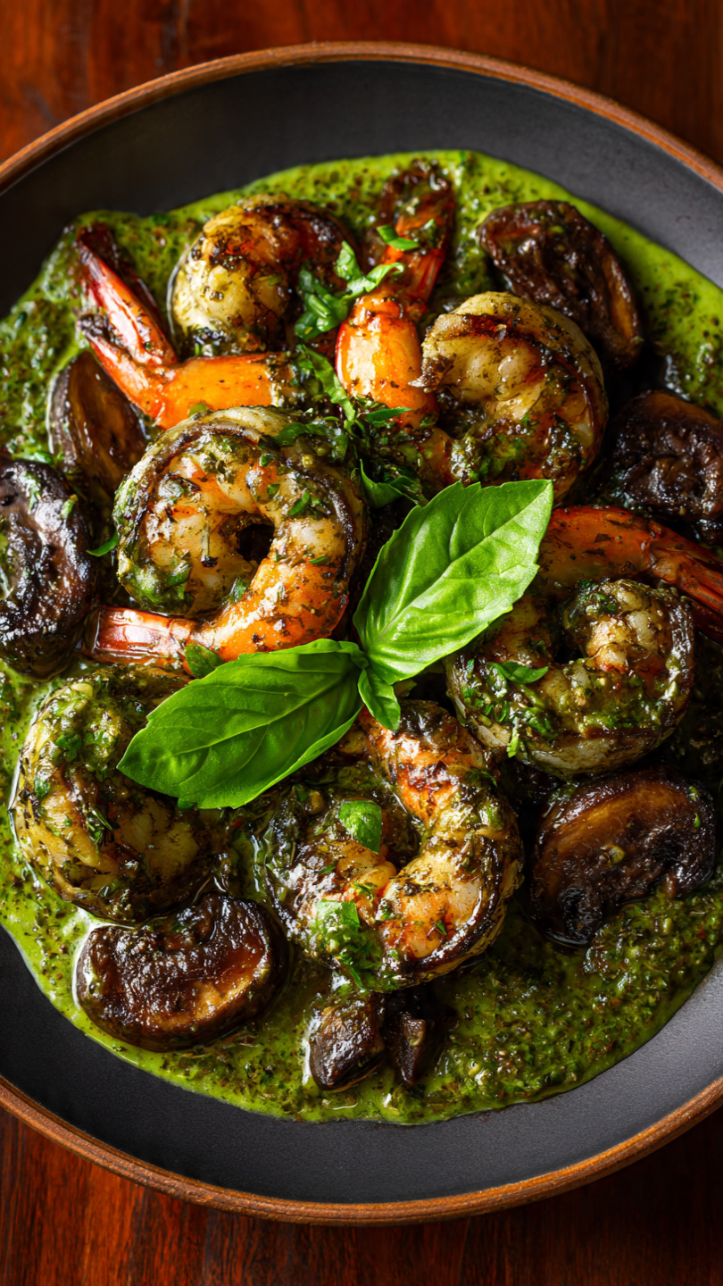 Pesto Shrimp with Mushrooms